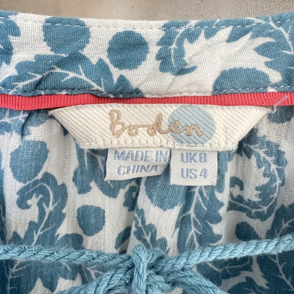 Boden Blue Paisley Gauzy Tunic Blouse Women US 4 Tassel Coastal Boho Peasant - Picture 3 of 8